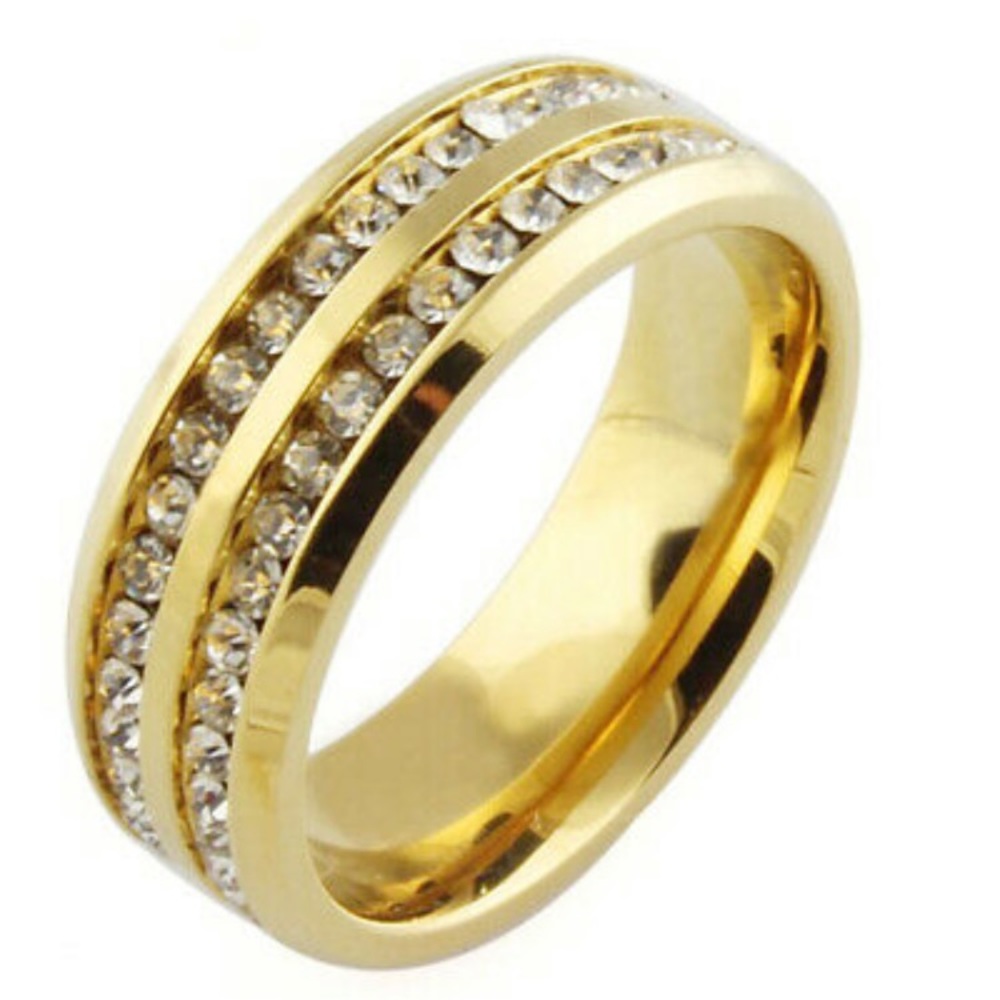 8MM Crystal Sapphire Band Ring Gold Size 6 - Picture 6 of 6